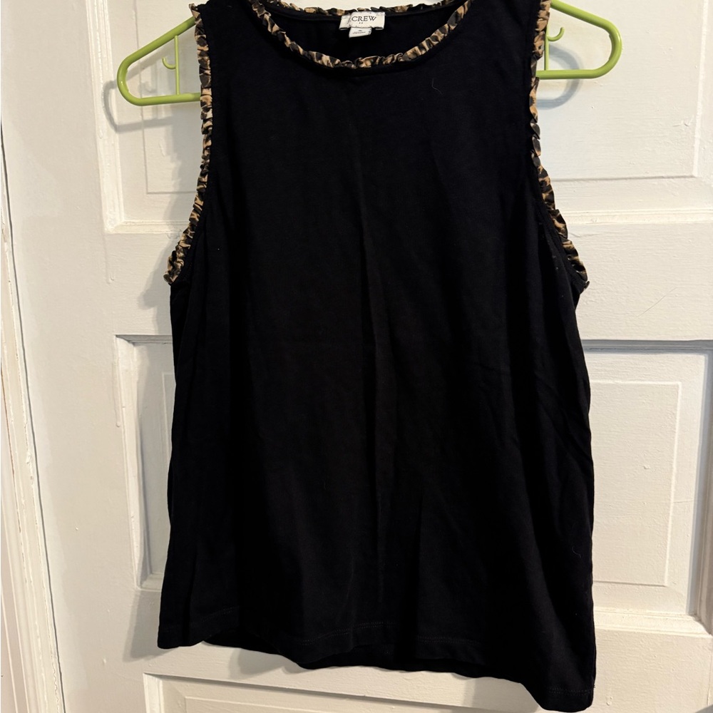 J.Crew Black Embellished Tank Top with Cheetah Trim